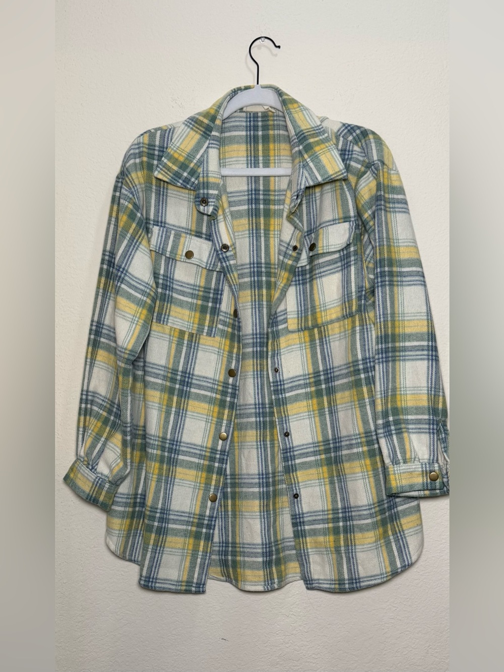 Ninexis Yellow Blue Plaid Flannel Shirt Jacket Small